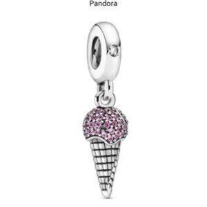 Pandora Ice Cream Cone Pink & Clear Sparkly CZ Dangle Bead Charm